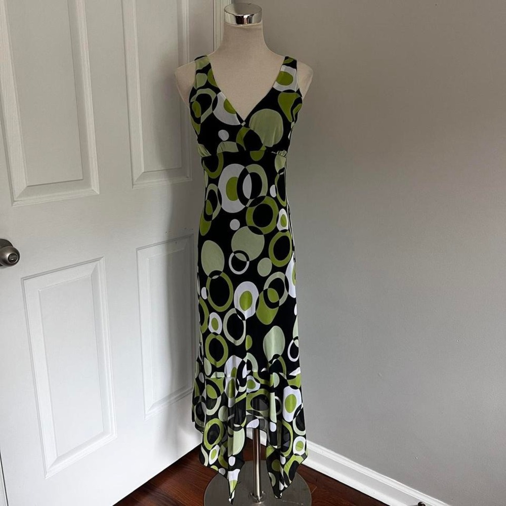metrostyle Black and Lime Green Circle-Print Maxi Dress